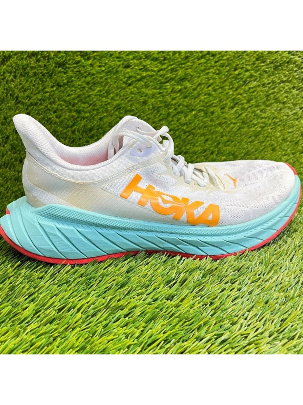 Hoka One One Carbon X 2 Womens Size 9 White Blue Athletic Running Shoes Sneakers